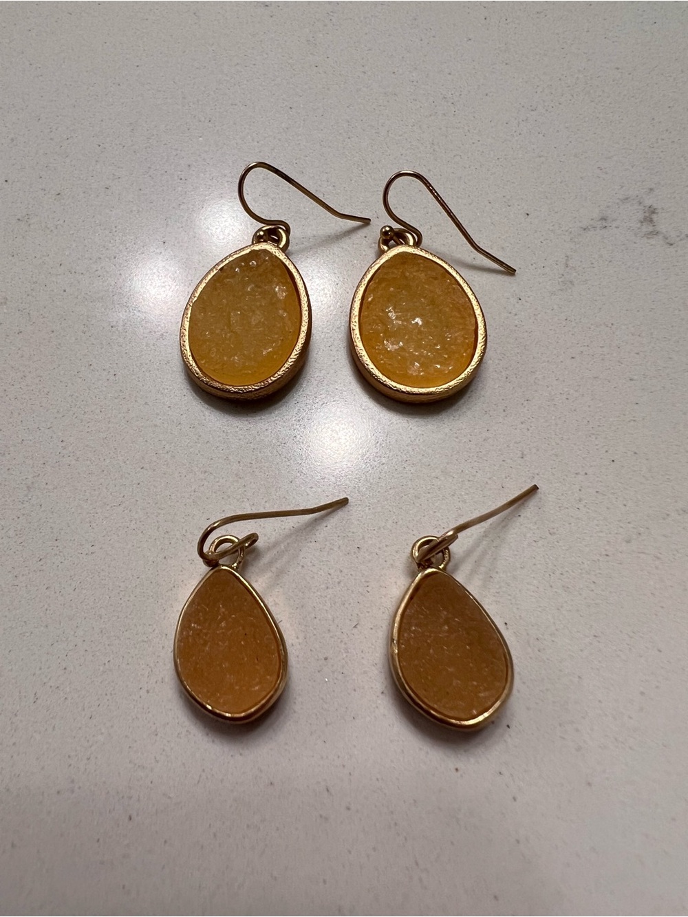 Gold-Tone Amber Faux Druzy Teardrop Earrings - Set of (2) Pairs